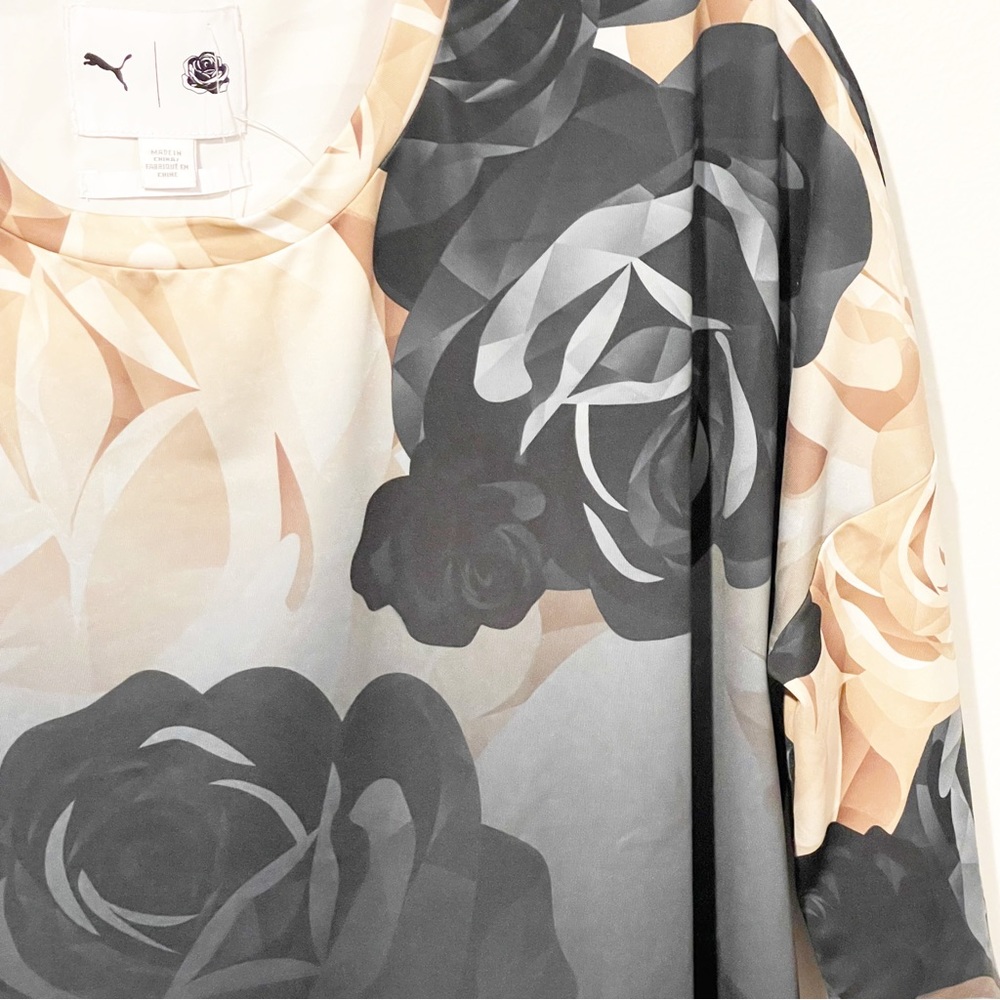 Puma X Careaux Size XS Pink Grey Long Sleeve Floral Roses Active Shirt NEW - Picture 2 of 5